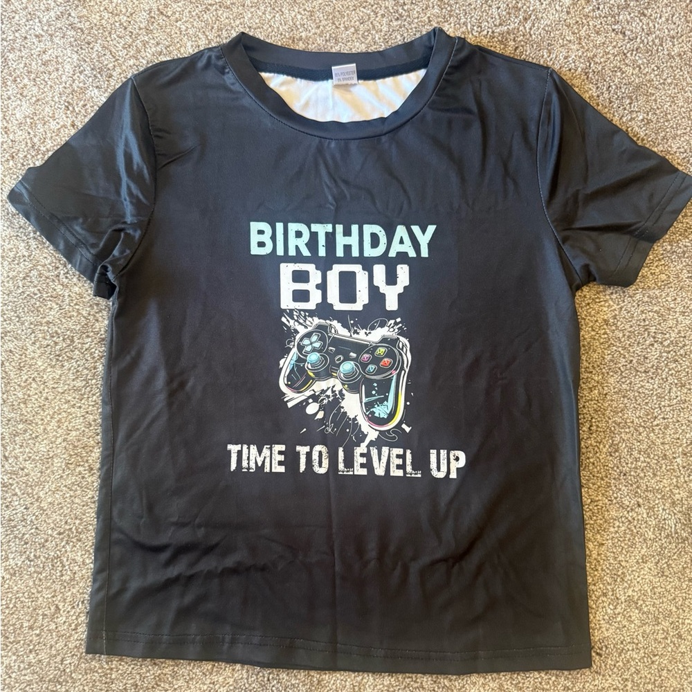 Level Up Birthday Boy Gaming Tee - Black